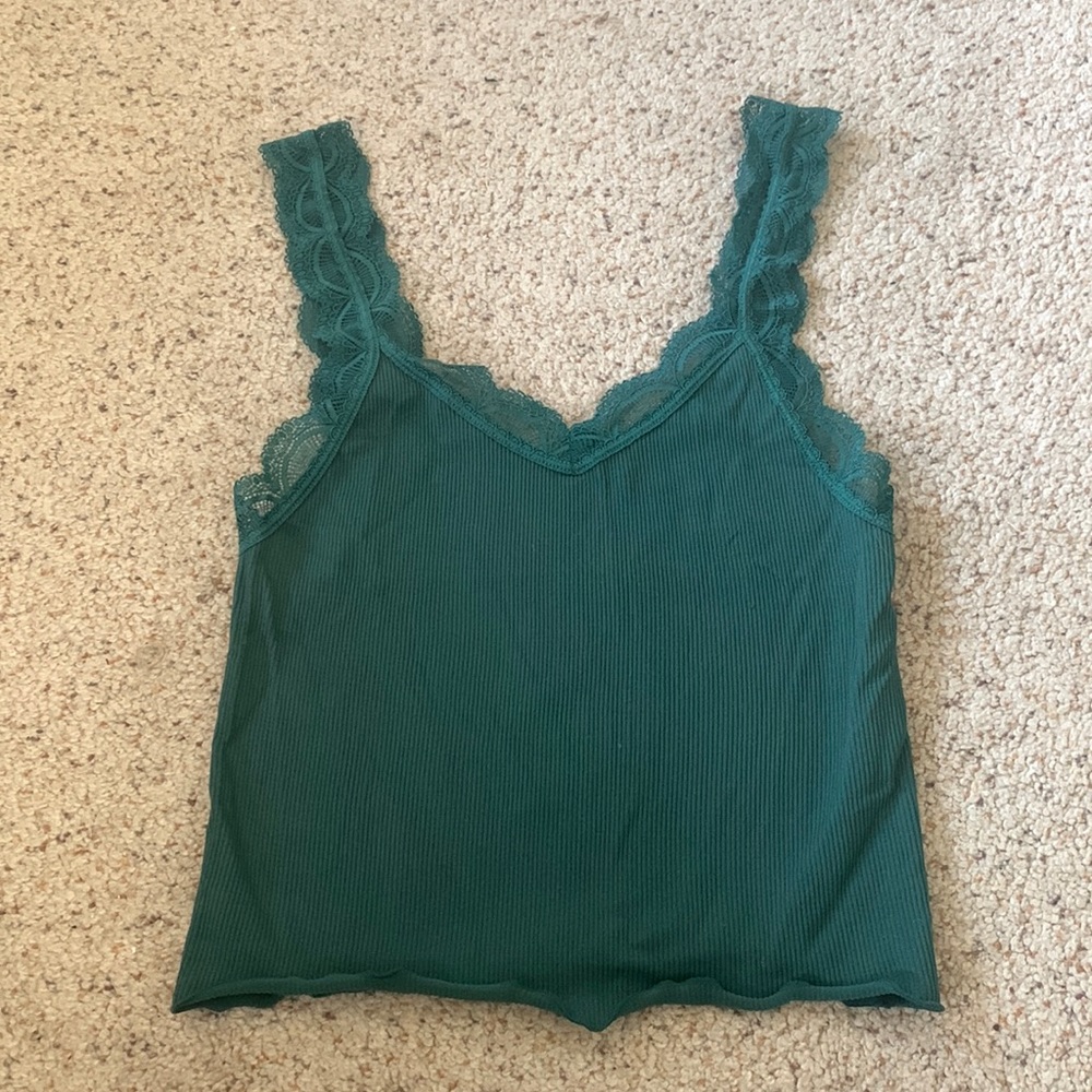 Dark green lace tank